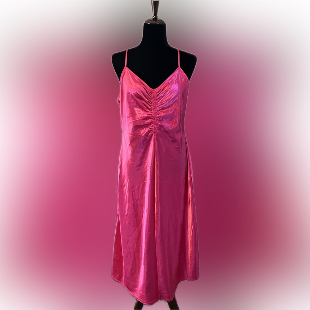 A New Day Silky Satin Ruched Midi Slip Dress size L